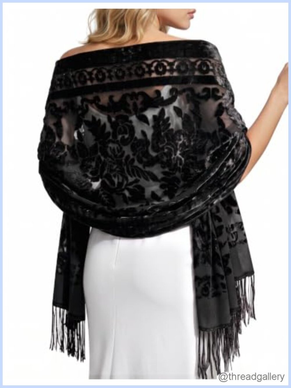Lace Fringe Velvet Shawl Wrap for Wedding Evening Formal